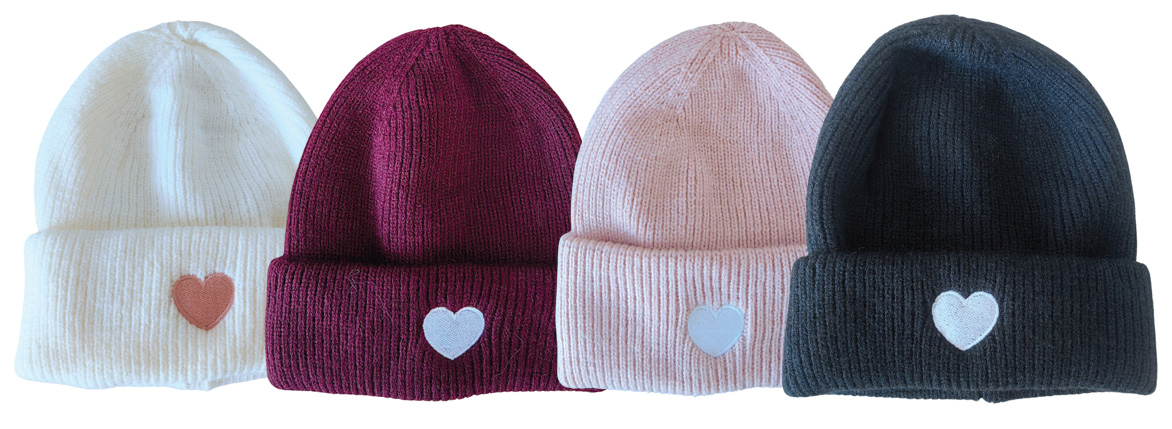Asst Beanie With Heart Embroide