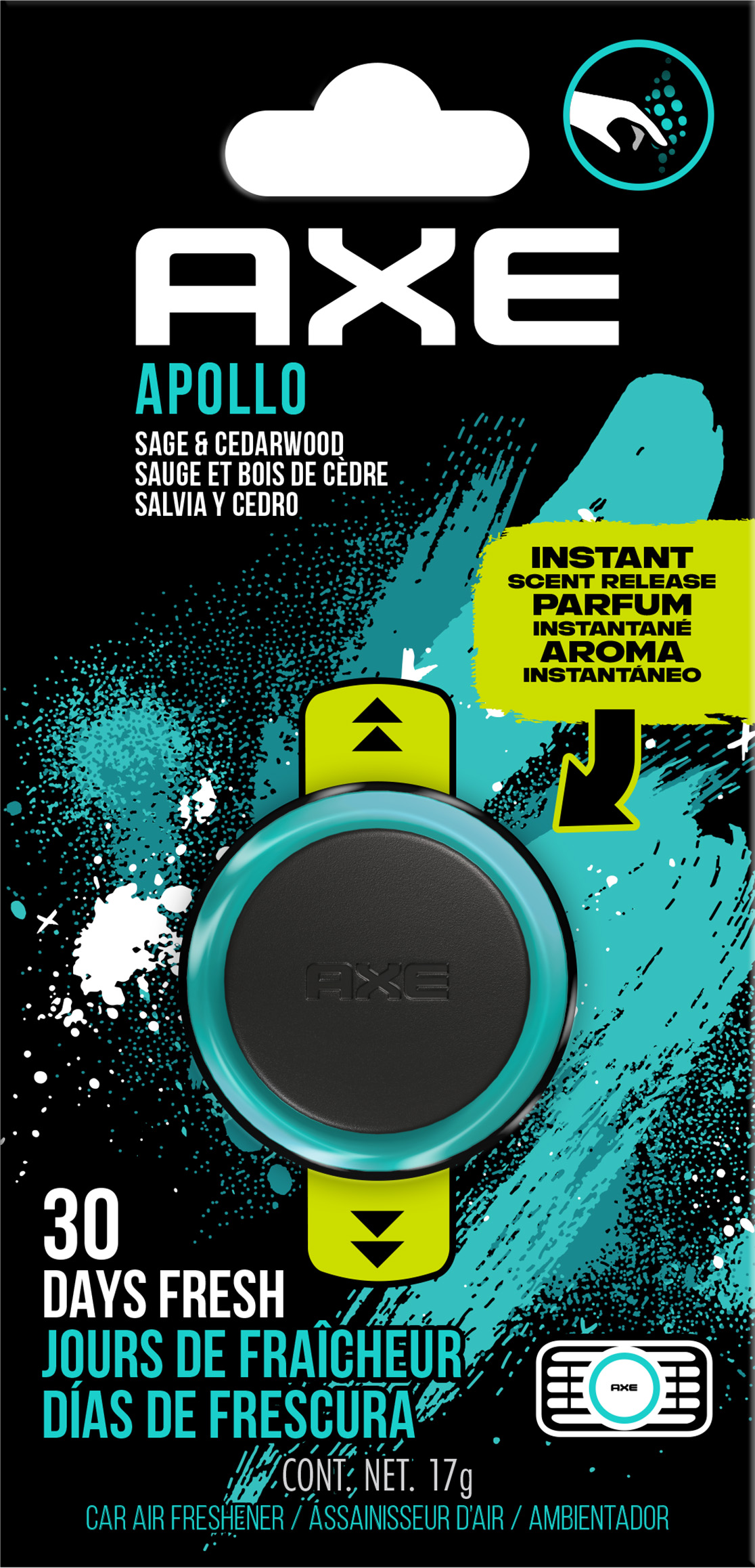 Axe Apollo Mini Vent Clip Car Air Freshener 1pk