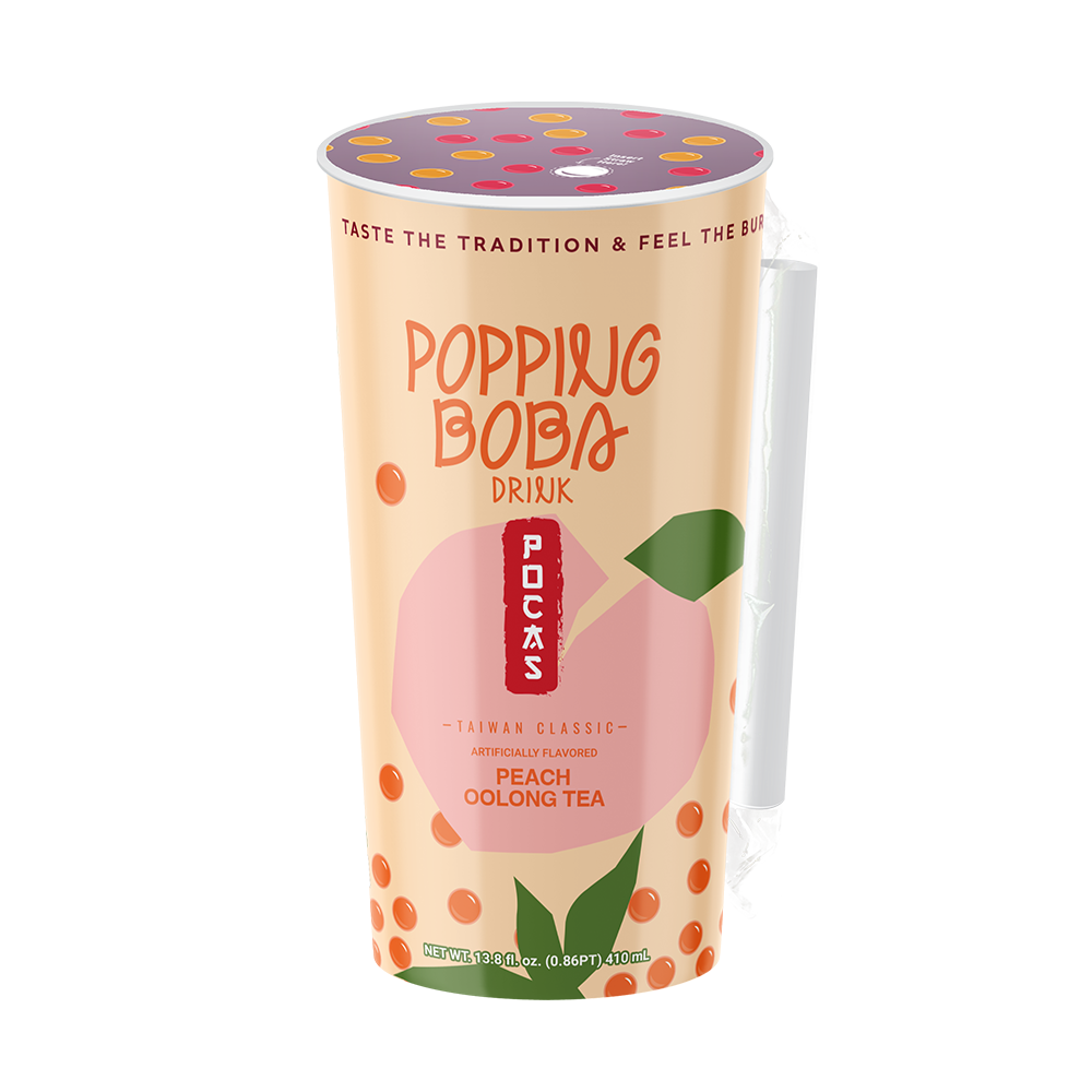 Pocas Popping Boba Peach Oolong Tea 12ct 13.8oz
