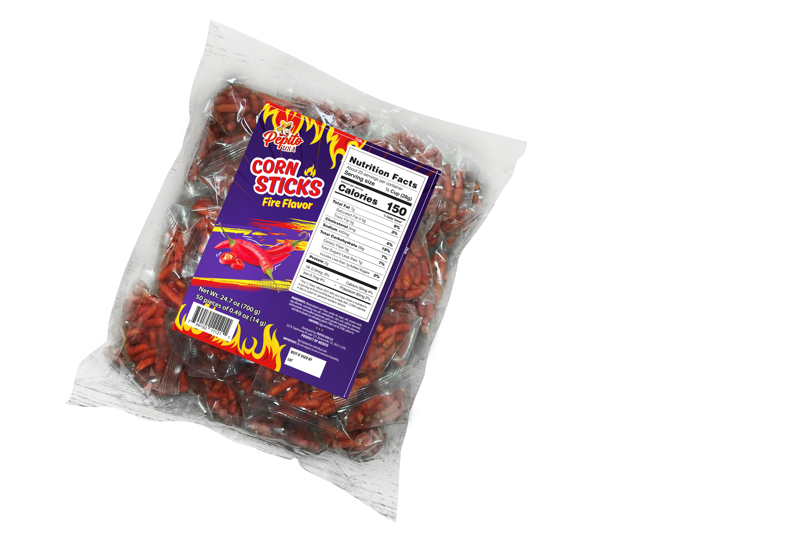 Pepito Usa Corn Sticks Fire 50ct 0.49oz