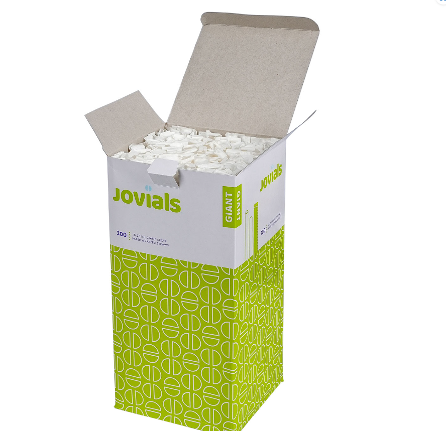 Jovials Giant Clear Wrapped Straws 10.25in 300ct