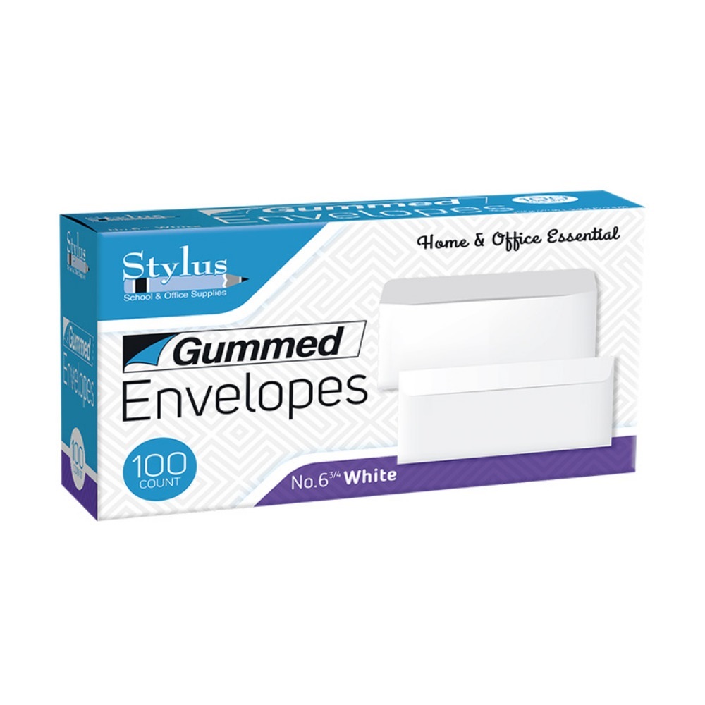 Stylus White Gummed Envelopes #6 3/4 100ct