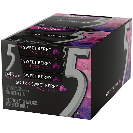 5 Sour Strawberry Sugarfree Gum 10ct