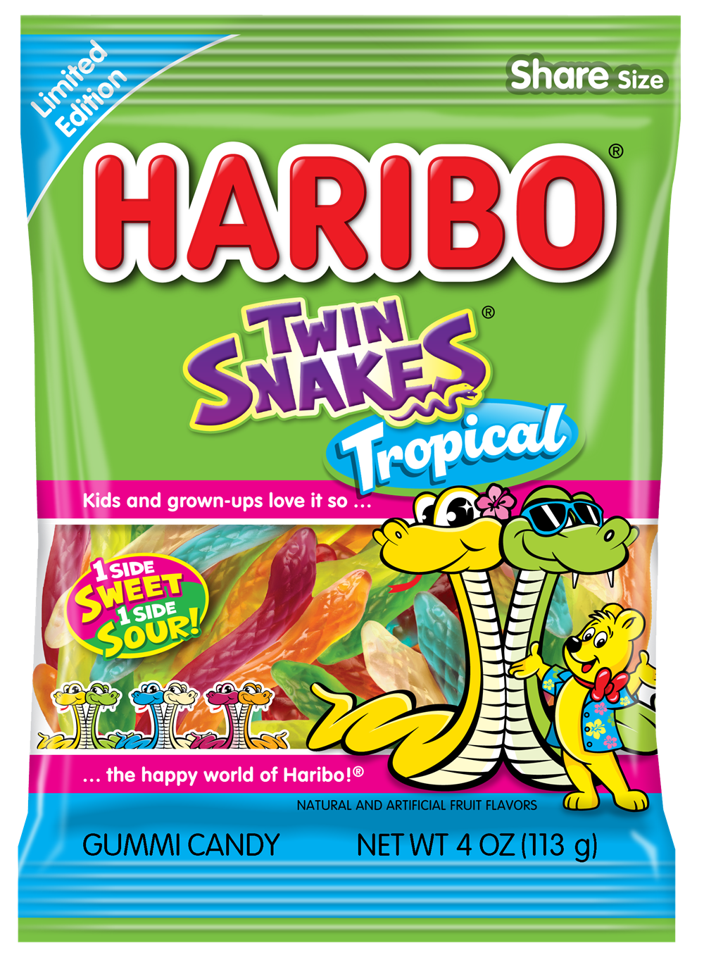 Haribo Twin Snakes Tropical Peg Bag 4oz