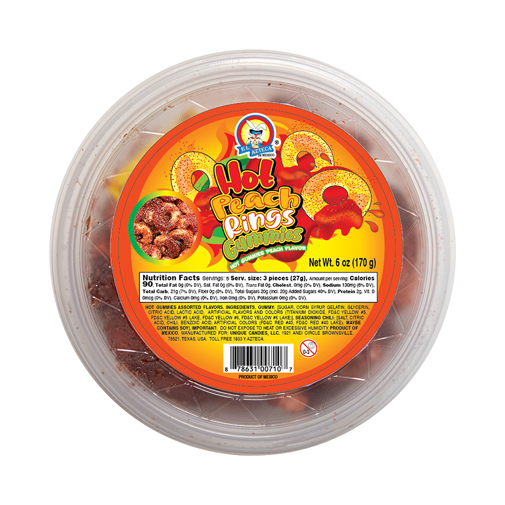El Azteca Hot Peach Rings Gummies 6oz