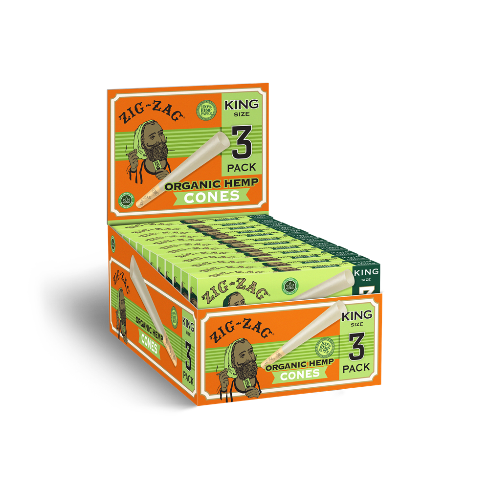 Zig Zag Organic Hemp Paper Cones King 24/3ct