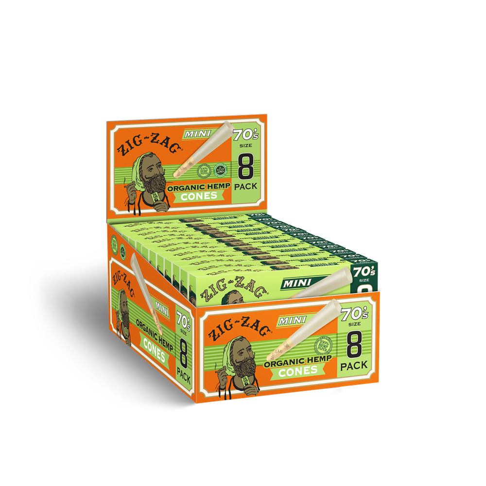 Zig Zag Organic Hemp Paper Cones 70mm 18/8ct